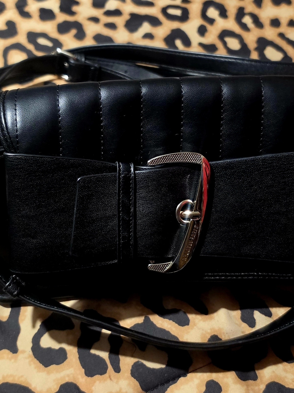 Steve Madden Black Quilted Shoulder Bag with Buckle Detail